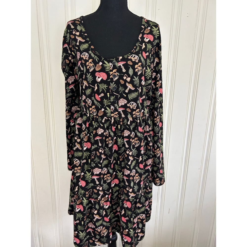 Hot Topic 3X Woodland Mushroom  Long Sleeve Tiered Babydoll Dress Black - Picture 2 of 9